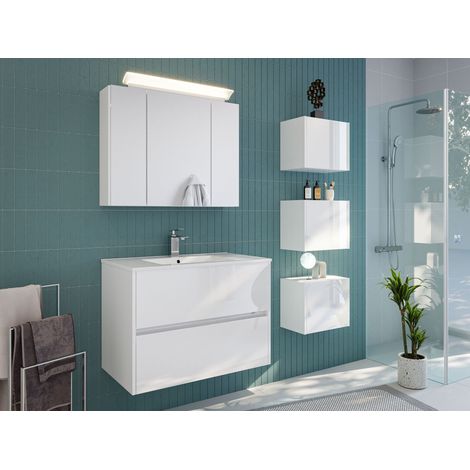 Badmöbelset Taifun 80cm 3tlg mit Spiegelschrank und 3er Boxen Set weiß Hgl