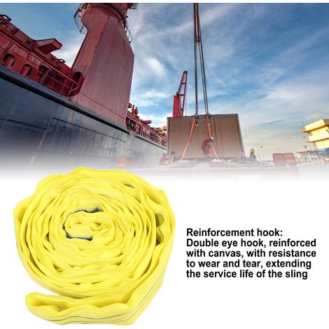 Élingue de levage 3T 3M, sangle polyester robuste à double œil, flexible, pour grue, port et navire, couleur jaune (1/5)