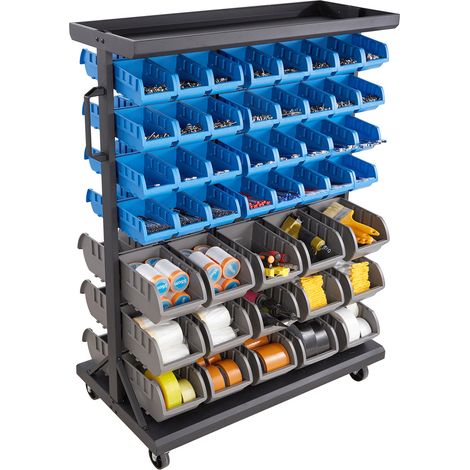 Mophorn Mobiles Regal mit Stapelboxen-Set, Werkzeugorganizer mit 7 Ebenen & 94 Sortimentskästen in zwei Größen, 900x500x1245mm, doppelseitig, ideal für Werkstatt, Garage, Lager & Büro