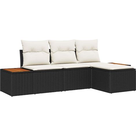 Garden Sofa Set with Cushion 4 pcs Black Poly Rattan vidaXL
