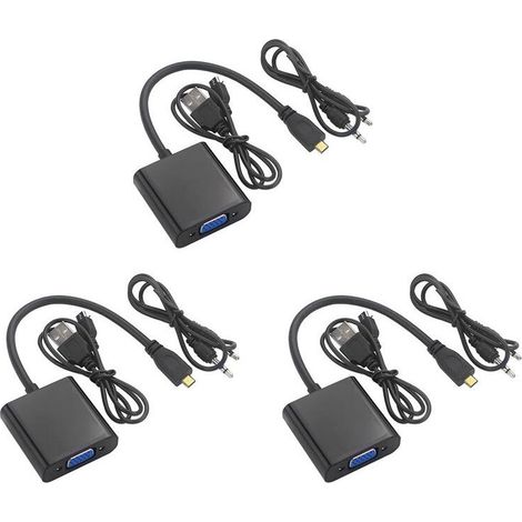 3X Cable Adaptateur Micro- Vers VGA Convertisseur Vidéo 1080P avec Prise Audio Cable D'Alimentation USB pour Caméra Raspberry Pi 4 (1/5)