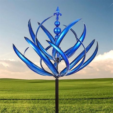 Girouette - Carillon éolien - Attrape-vent - Décoration de jardin - Moulin à vent rotatif en métal pour extérieur, décoration de terrasse en fonte, bleu, convient pour le jardin et la pelouse (1/2)
