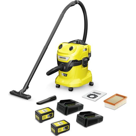 Nass-/Trockensauger KÄRCHER WD 4-18 Dual Battery Set: Kabelloser Sauger mit 36V Motor, 20L Behälter, 2.2M Saugschlauch, Blasfunktion & Flachfaltenfilter