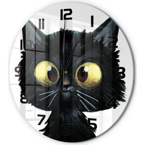 Horloge Murale Ronde Moderne en Verre Trempé Silencieuse Maison Bureau Illustration de chat fi 60 cm (1/5)