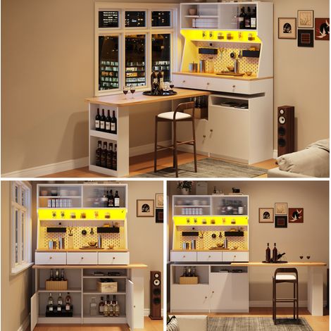 Hoher Küchenschrank 137 x 45 x 178 cm, weiß, mit LED und ausziehbarer Ablage HAVRYA (1/5)