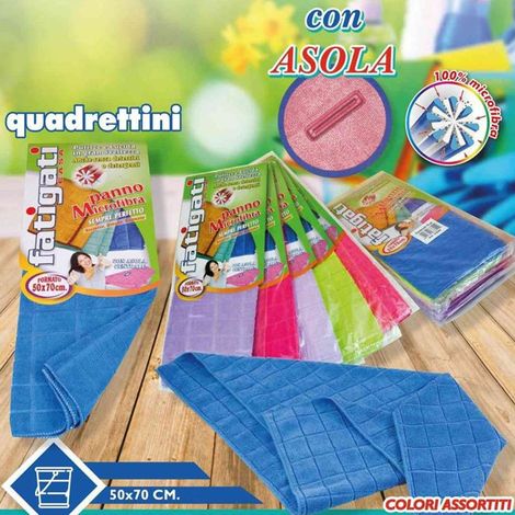 TrAdE Shop Traesio - Strofinaccio Panno Microfibra Quadri Con Asola Pulizia Lavaggio Pavimento 50x70 - (1/3)