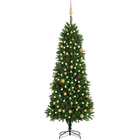 Sapin de Noël artificiel Arbre de Noël lumineux avec LED et boules 240 cm Vert 89243 (1/5)