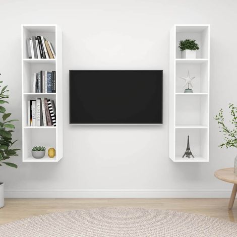 vidaXL Muebles de salón de pared 2 piezas madera de ingeniería blanco (1/5)