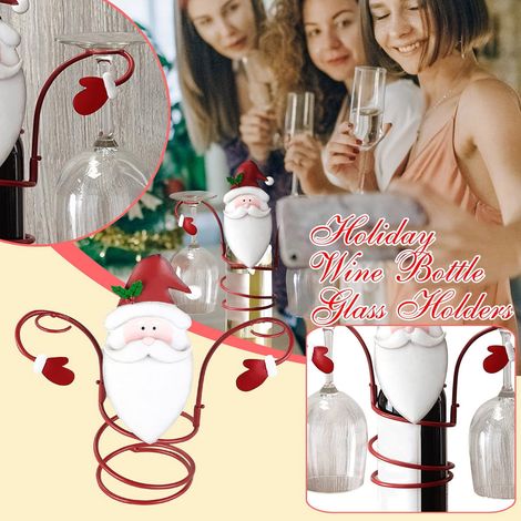 Support Bouteille Et Verre - Support Festif En Forme De Père Noël - Pour Bouteille Standard Et 2 Verres - Dimensions 25,4 x 9,5 x 22,9 cm - 1 Pièce (1/5)