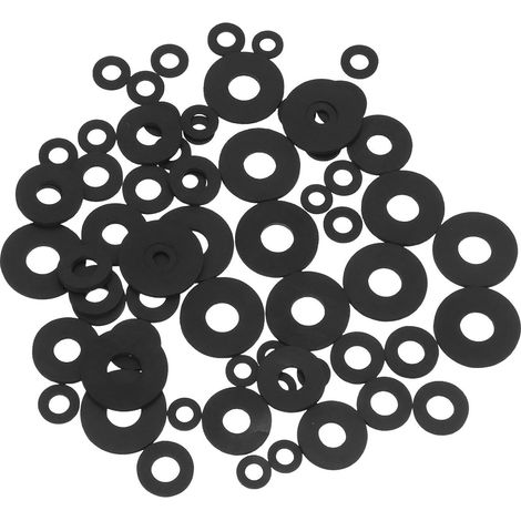100 Pièces Lot de Rondelles Plates en Caoutchouc Noir 10x5x1 à 25x10x2 Mm Résistantes à L'abrasion et Antivibrations pour Robinet Extérieur et Usage Domestique (1/5)
