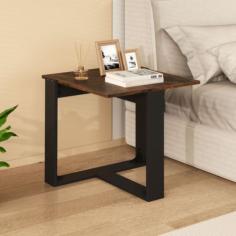 Petite Table Basse, Table d'Appoint Carrée, Base en Métal en Forme de T, Design Noir, Étagère pour Petits Espaces, Salon, Chambre, 50 x 50 x 50 cm (1/5)