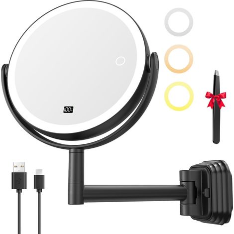 Miroir Grossissant Mural 30X/1X avec Affichage Batterie, Noir (1/5)