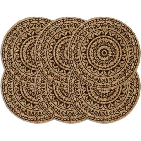Tischsets 6 Stk. Dunkelbraun 38 cm Rund Jute vidaXL