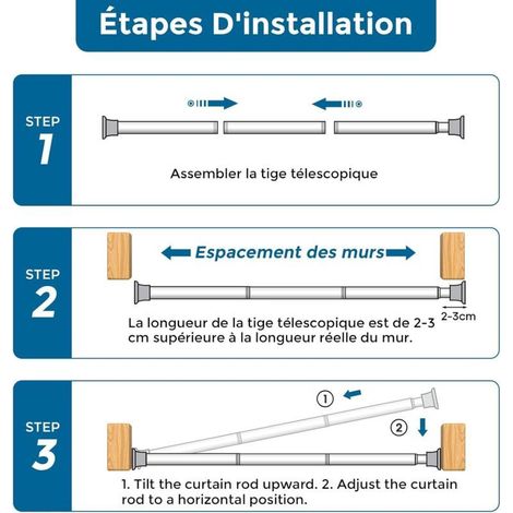 Ausziehbare Gardinenstange 70-120 cm – Schwarze Duschstange mit Federspannung, einfache Montage für Tür/Fenster/Badezimmer (für leichte Gardinen, ausziehbare Stange) (1/5)