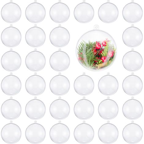48 Boules de Noël Transparentes à Remplir & Décorer (6cm) - Ornement de Sapin à Suspendre Personnalisé - Déco DIY pour Noël, Mariages, Anniversaires, FêtesTransparent / Paquet de 48 (1/5)