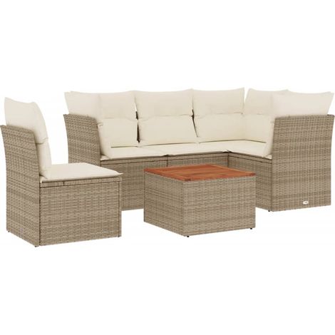 vidaXL Salon de jardin avec coussins 6 pcs beige résine tressée (1/5)