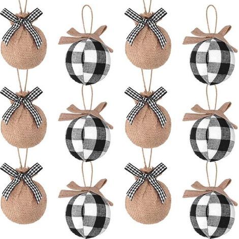 Schwarz-weiße Weihnachtskugeln – 6 cm, zum Dekorieren von Weihnachtsstrümpfen, Schreibtischen, Kaminen usw. – 12 Stück (1/5)