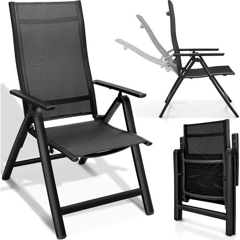 tillvex Silla de jardín premium, 1 pieza, negra, plegable, de aluminio Silla con respaldo alto y reposabrazos Silla plegable ajustable Silla plegable para balcón, jardín y terraza (1/5)