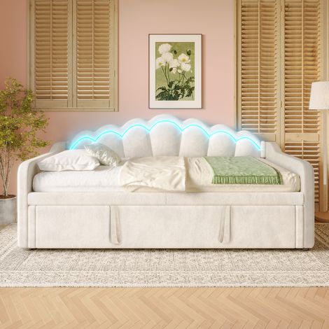 lit adulte double gigogne convertible 90x200 velours OKMYHOME (1/5)