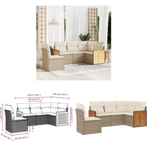 5-tlg. Garten-Sofagarnitur mit Kissen Beige Poly Rattan - Gartensofas - PE-Rattan Möbel - Outdoor Lounge Set - Gartenmöbelset - Balkonmöbel - Home & Living (1/3)