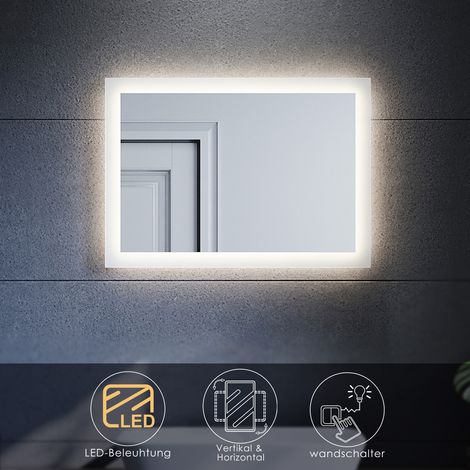 SONNI Badspiegel LED Beleuchtung Badezimmerspiegel mit led Wandspiegel,50x70,Wandschalter,warmweiß,IP44,Energiesparend (1/5)