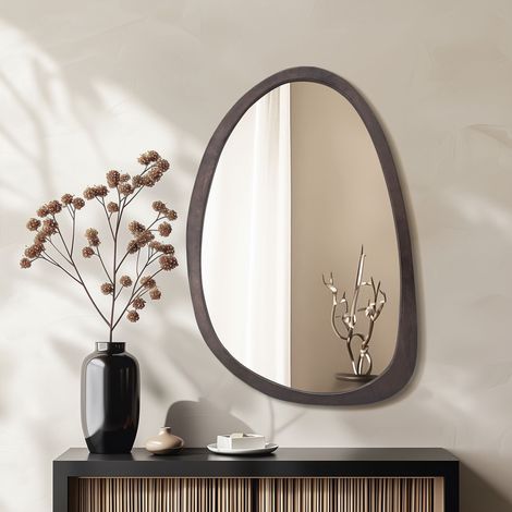 Retro Black Wooden Framed Wall Mirror Abstract Assymetrical Mirrors Home Decor - 50x70cm (1/4)