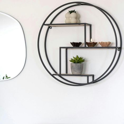 Etagère murale ronde en métal noir et bois Ø62 cm TALLINN (1/5)