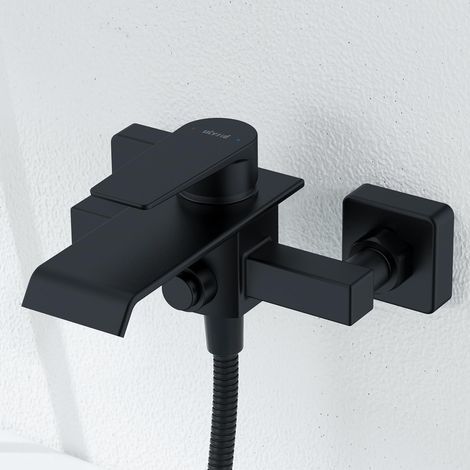 Rubinetto da bagno nero, miscelatore a cascata in ottone, miscelatore monocomando a parete per doccia con 2 uscite, rubinetto da bagno a vista, connessione filettata da 1/2 pollice (1/5)
