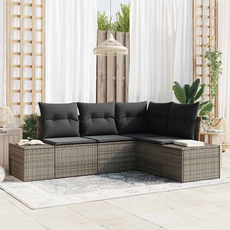 Gartensofa-set mit Speicher 4 pcs Grau Poly-Rattan