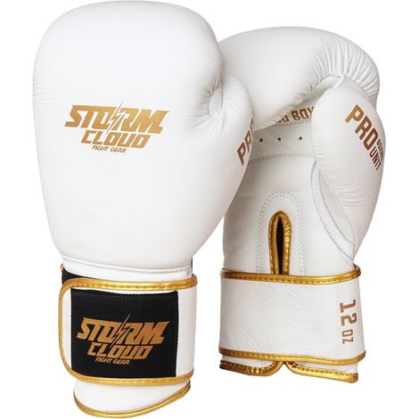 Gants de boxe StormCloud Boxing Pro en cuir véritable Blanc/Or 473 g (1/5)