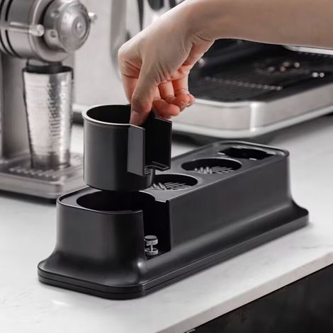 Kaffeetamper, Griff für Kaffeemaschine, Zubehöraufbewahrung, Tamper, Pulverspender, universell, abwaschbar, schwarz. (1/5)