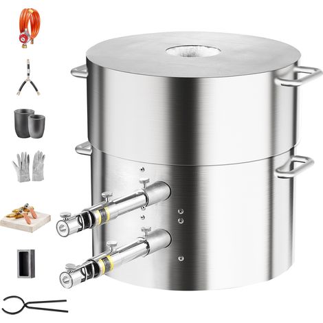 Mophorn 16 kg/35 lbs Propan-Schmelzofen-Set mit Doppelbrenner – ausgestattet mit Tiegeln und Zangen. Ideal zum Recycling von Gold, Silber, Kupfer und Aluminium, toller Heimschmelzofen für Gießereien