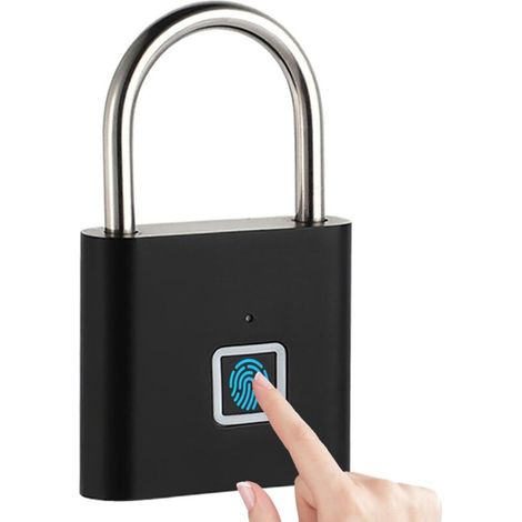 Cadenas à empreinte digitale – Serrure biométrique sans clé pour portails, débarras, salles de sport, serrure à combinaison avec chargement USB, noir (1/5)