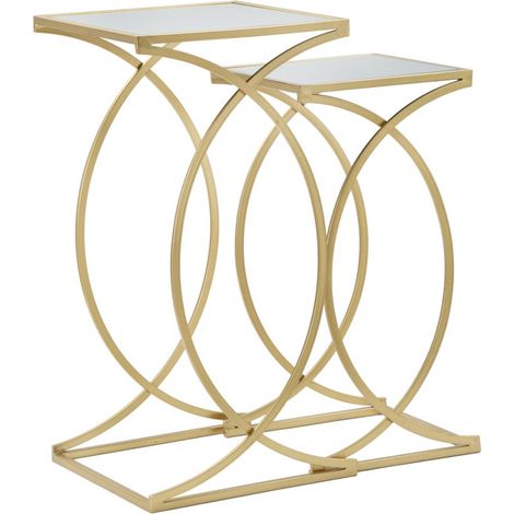 Porta Telefono Siomply Coppia 35x35x70-30x30x60 cm in Ferro MDF e Specchio Oro