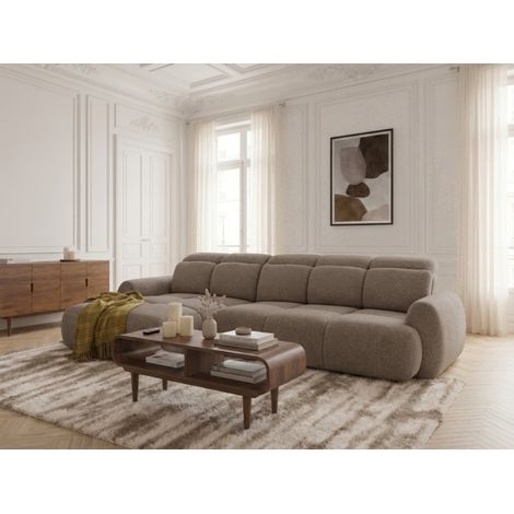 BOBOCHIC - Canapé d'angle convertible avance-recule électrique RUBY tissu chenille Angle gauche Marron (1/5)