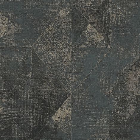 Grafik Tapete Profhome 389767 heißgeprägte Vliestapete strukturiert im Used Look und metallischen Akzenten schwarz anthrazit-grau platin perl-gold 5,33 m2