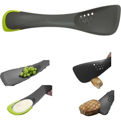 Ensemble d'ustensiles de cuisine en silicone 5 en 1 : passoire, spatule, coupe-légumes, cuillère et spatule combinées en un seul ustensile - Gris (1/4)