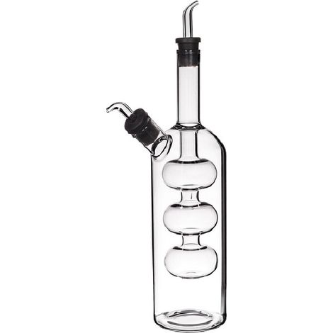 Ampolla Oliera Olio e Aceto 2in1 in Vetro per Tavola casa Dispenser Antigoccia con 2 Scomparti Capacità 25cl e 10cl, (1/4)