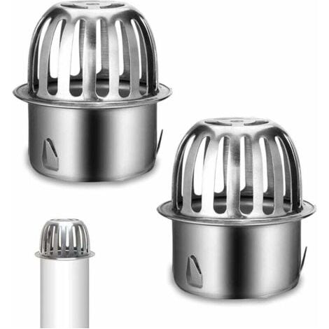Lot de 2 protections de gouttières en acier inoxydable pour gouttières, gouttières, protection des feuilles, grille anti-feuilles, filtre anti-feuilles pour tuyaux de toit Ø 67 mm--TRIMEC (1/5)