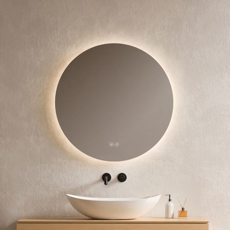 EMKE Miroir de salle de bain rond LED avec rétro-éclairage sans cadre Interrupteur tactile - Diamètre 70cm Lumière Blanche Froide/Chaude/Neutre