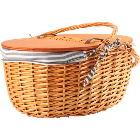 Panier de pique-nique tressé, panier en rotin durable et portable, panier à fruits rustique avec couvercle pour les sorties en plein air (1/5)