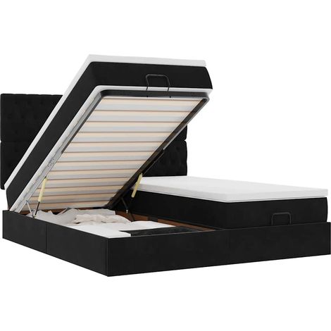 Lit double  Lit adulte  Cadre de lit ottoman avec matelas noir 160x200 cm velours (1/5)