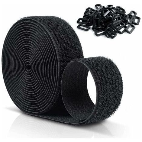 Attaches de câble Velcro réutilisables 10 x 25 mm, sangles de câble réglables avec 50 boucles en plastique, attaches de câble Velcro en nylon noir anti-coupure - INHHUB (1/5)