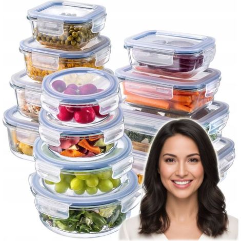 CONTENEDORES DE VIDRIO PARA ALIMENTOS, JUEGO DE 12 LONCHERAS, A PRUEBA DE FUGAS, LIBRES DE BPA