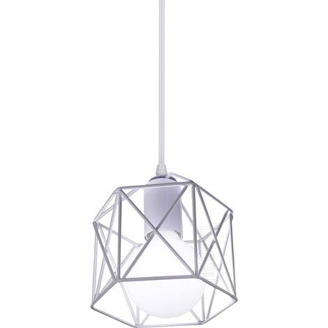 Lustre Suspension Industrielle Vintage Plafond Abat-Jour Métal Blanc Ajustable Luminaire Plafonnier intérieur E27 idéal pour Salon Salle à Manger chambre (1/5)