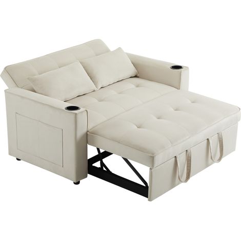 Canapé-lit 2 places en velours avec fonction sommeil, accoudoirs avec porte-gobelets et coussins amovibles (1/5)