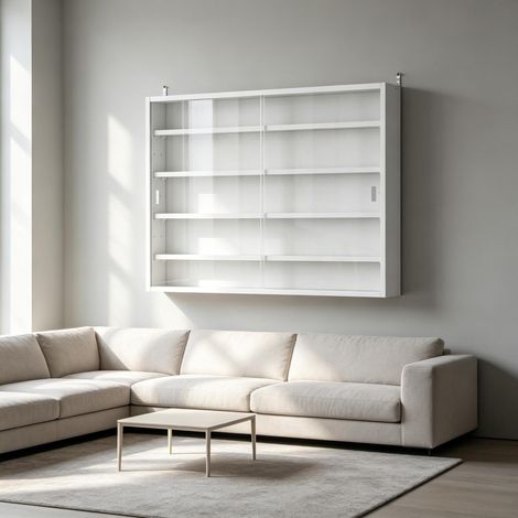 Vitrina mural de vidrio 80 x 9,5 x 60 cm blanca DESVIAE (1/5)