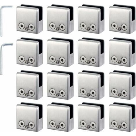16 Stück 8–10 mm Glasklemmen, Edelstahl-Glashalter, 8–10 mm Vierkant-Glasklemme mit 2 Inbusschlüsseln für Treppengeländer – Crezuo