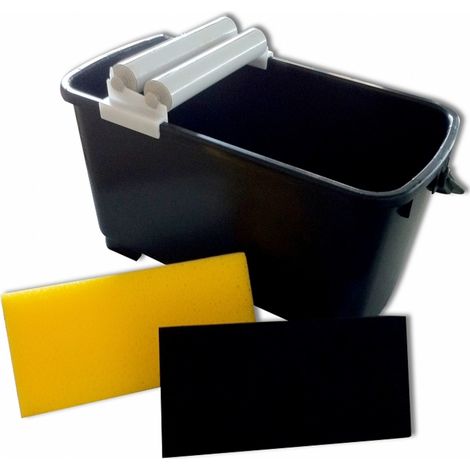Seau de maçon noir 22L – Kit avec spatules joints en caoutchouc et éponge – Pour chantiers humides et travaux de finition – Kronen Hansa