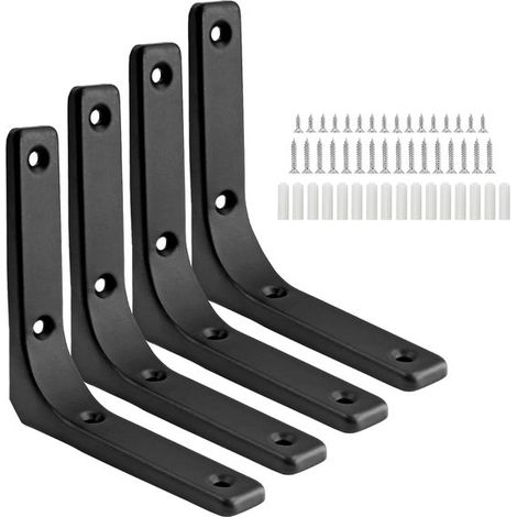 Lot de 4 supports d'étagère muraux en L, 10 x 10 cm, robustes en acier inoxydable, supports triangulaires pour étagères, noir (1/5)